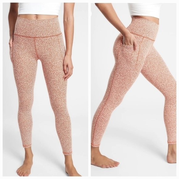 EUC Athleta Salutation Stash II Textured Tight Micro Leopard Rust Orange Small - Picture 1 of 11